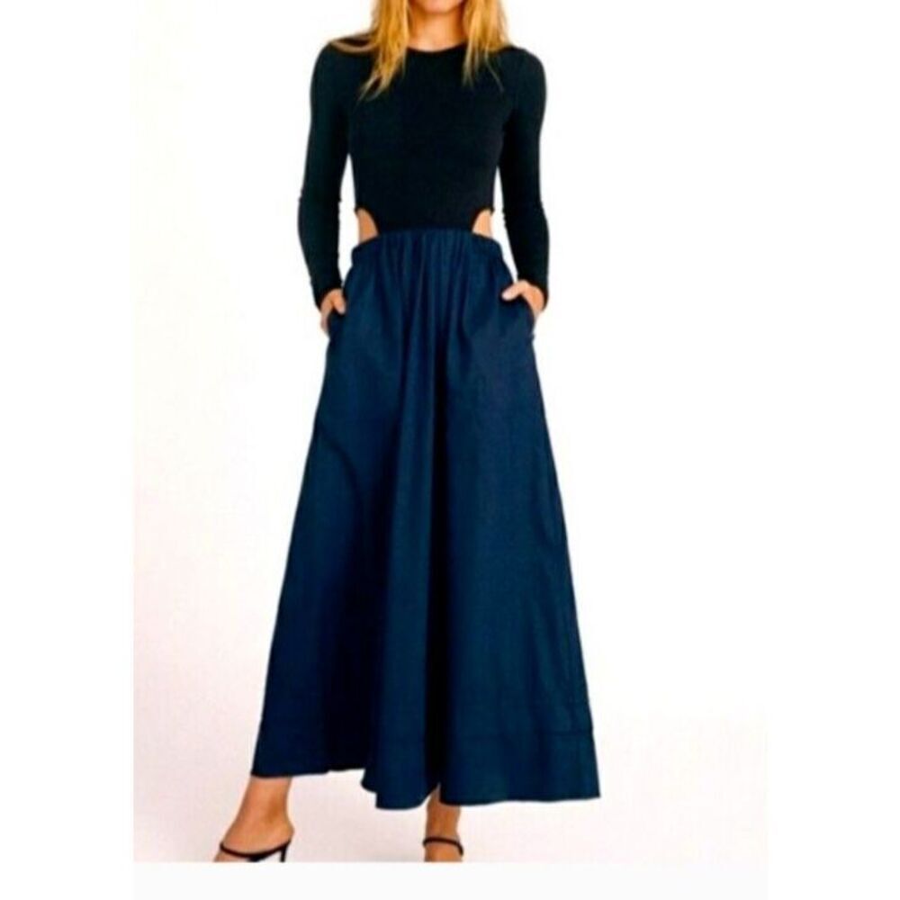 Something Navy Dress Small Black Blue Tara Cut Out Long Sleeve Maxi Evening